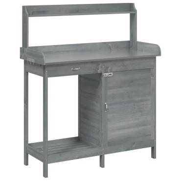 vidaXL Τραπέζι για Γλάστρες+Ντουλάπι Γκρι 110,5x45x124,5εκ Μασίφ Ελάτη