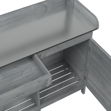 vidaXL Τραπέζι για Γλάστρες+Ντουλάπι Γκρι 110,5x45x124,5εκ Μασίφ Ελάτη