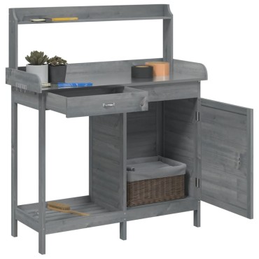 vidaXL Τραπέζι για Γλάστρες+Ντουλάπι Γκρι 110,5x45x124,5εκ Μασίφ Ελάτη