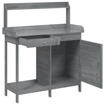 vidaXL Τραπέζι για Γλάστρες+Ντουλάπι Γκρι 110,5x45x124,5εκ Μασίφ Ελάτη
