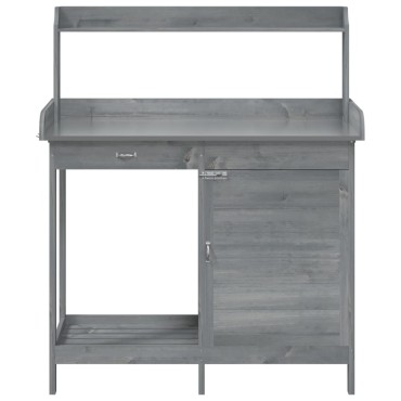 vidaXL Τραπέζι για Γλάστρες+Ντουλάπι Γκρι 110,5x45x124,5εκ Μασίφ Ελάτη