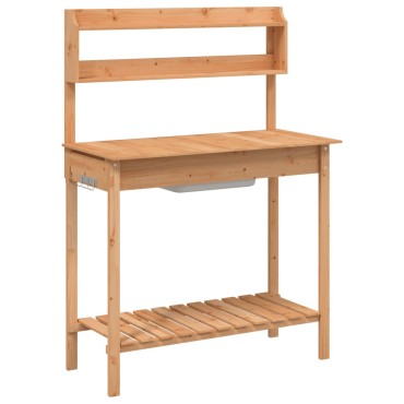 vidaXL Τραπέζι για Γλάστρες+Νεροχύτη Καφέ 147,5x44x139,5εκ Μασίφ Ελάτη