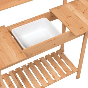 vidaXL Τραπέζι για Γλάστρες+Νεροχύτη Καφέ 147,5x44x139,5εκ Μασίφ Ελάτη