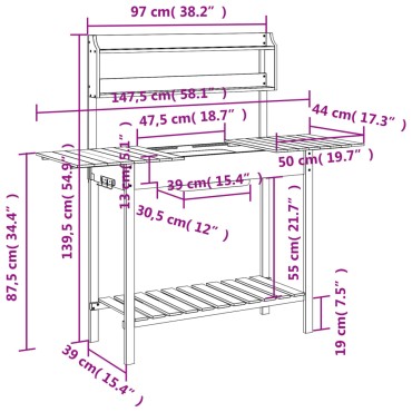 vidaXL Τραπέζι για Γλάστρες+Νεροχύτη Καφέ 147,5x44x139,5εκ Μασίφ Ελάτη
