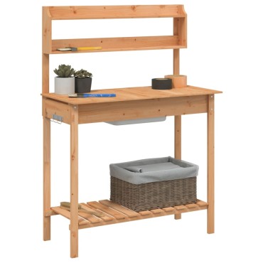 vidaXL Τραπέζι για Γλάστρες+Νεροχύτη Καφέ 147,5x44x139,5εκ Μασίφ Ελάτη