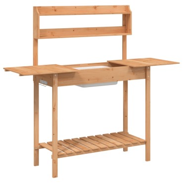 vidaXL Τραπέζι για Γλάστρες+Νεροχύτη Καφέ 147,5x44x139,5εκ Μασίφ Ελάτη