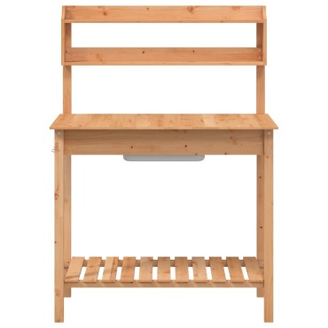 vidaXL Τραπέζι για Γλάστρες+Νεροχύτη Καφέ 147,5x44x139,5εκ Μασίφ Ελάτη