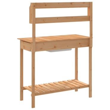 vidaXL Τραπέζι για Γλάστρες+Νεροχύτη Καφέ 147,5x44x139,5εκ Μασίφ Ελάτη