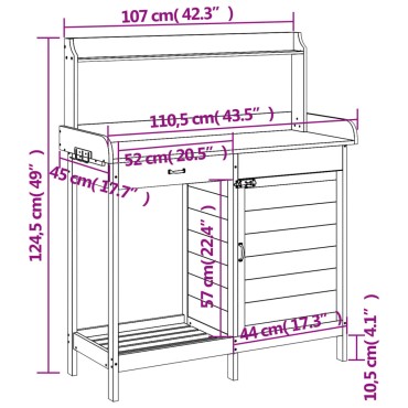 vidaXL Τραπέζι για Γλάστρες+Ντουλάπι Καφέ 110,5x45x124,5εκ Μασίφ Ελάτη