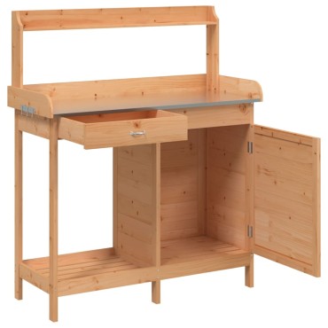 vidaXL Τραπέζι για Γλάστρες+Ντουλάπι Καφέ 110,5x45x124,5εκ Μασίφ Ελάτη