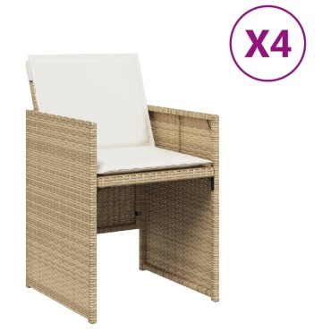 vidaXL Καρέκλες Κήπου 4 τεμ. Μπεζ Συνθετικό Ρατάν με Μαξιλάρια 45,5x38cm