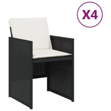 vidaXL Καρέκλες Κήπου 4 τεμ. Μαύρες από Συνθετικό Ρατάν με Μαξιλάρια 45,5x38cm