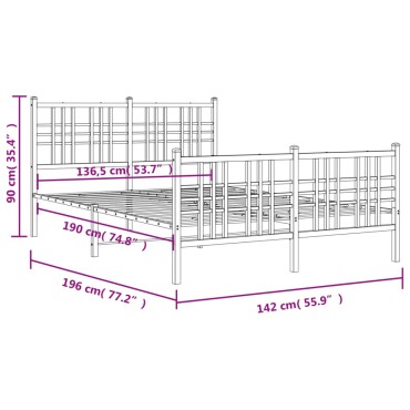 vidaXL Πλαίσιο Κρεβατιού με Κεφαλάρι&Ποδαρικό Μαύρο 137x190εκ. Μέταλλο