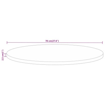 vidaXL Επιφάνεια Τραπεζιού Στρογγυλή 70x2,5cm Μασίφ Ξύλο Μάνγκο 1 τεμ.