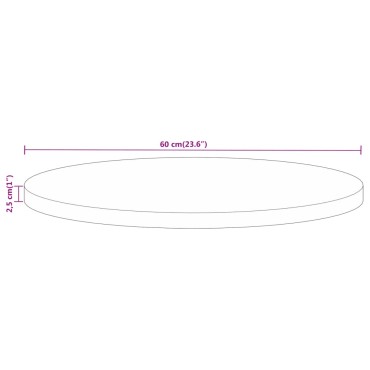 vidaXL Επιφάνεια Τραπεζιού Στρογγυλή 60x2,5cm Μασίφ Ακατ. Ξύλο Μάνγκο 1 τεμ.