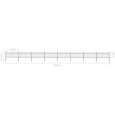 vidaXL Κάγκελα Περίφραξης με Λόγχες Μαύρα 13,6x0,8 μ. από Χάλυβα 1360x130cm