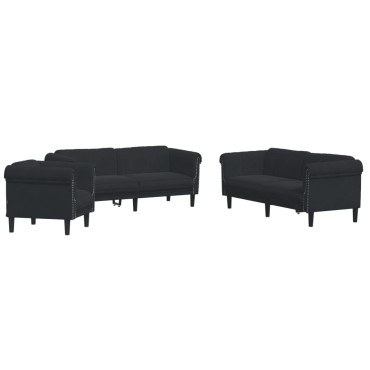 vidaXL Σετ Σαλονιού 3 τεμ. Μαύρο Βελούδινο 80x77x74cm  Διθέσιος Τριθέσιος