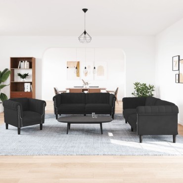vidaXL Σετ Σαλονιού 3 τεμ. Μαύρο Βελούδινο 80x77x74cm  Διθέσιος Τριθέσιος
