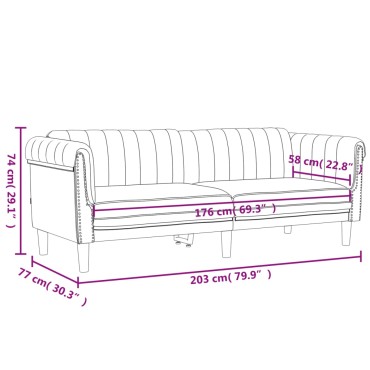 vidaXL Σετ Σαλονιού 3 τεμ. Μαύρο Βελούδινο 80x77x74cm  Διθέσιος Τριθέσιος