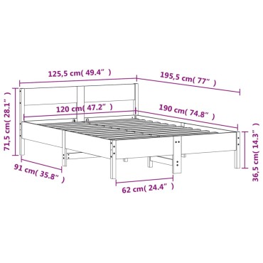 vidaXL Σκελετός Κρεβ. Χωρίς Στρώμα Λευκό 120x190 εκ Μασίφ Πεύκο