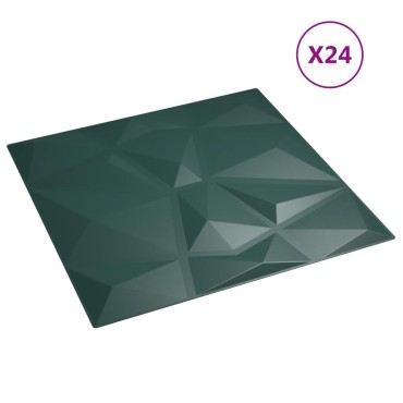 vidaXL Πάνελ Τοίχου 24 τεμ. Σχ. Διαμάντι Πράσινα 50x50εκ. 6μ² από XPS