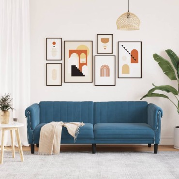 vidaXL Καναπές Τριθέσιος Μπλε Βελούδινος 203x77x74cm 1 τεμ.