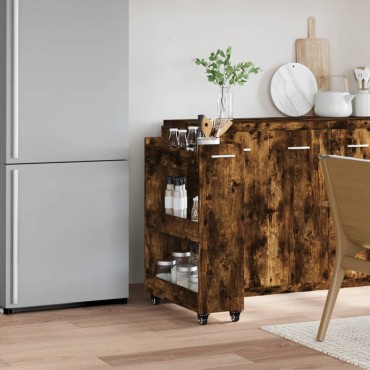 vidaXL Έπιπλο με Ρόδες Καπνιστή Δρυς 60x22x79cm Επεξεργασμένο Ξύλο 1 τεμ.