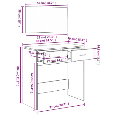 vidaXL Μπουντουάρ με Καθρέφτη Γκρι Sonoma 80x39x80cm 1 τεμ.