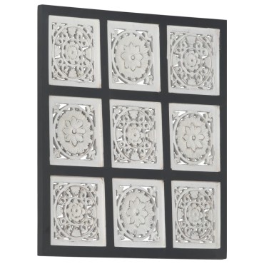 vidaXL Πάνελ Τοίχου Σκαλιστό Χειροποίητο Μαύρο/Λευκό 60x60x1,5 εκ. MDF