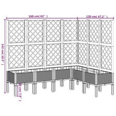 vidaXL Ζαρντινιέρα Κήπου με Καφασωτό Καφέ 160 x 120 x 142 εκ. από PP