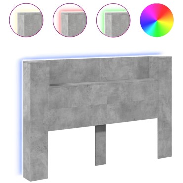 vidaXL Κεφαλάρι με Αποθηκ. Χώρο & LED Γκρι Σκυρ. 160x16,5x103,5cm 1 τεμ.