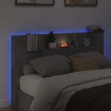 vidaXL Κεφαλάρι με Αποθηκ. Χώρο & LED Γκρι Σκυρ. 160x16,5x103,5cm 1 τεμ.