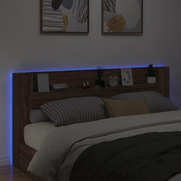 vidaXL Κεφαλάρι με Αποθηκ. Χώρο & LED Καφέ Δρυς 220x16,5x103,5cm 1 τεμ.