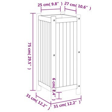 vidaXL Ζαρντινιέρα Κήπου με Επένδυση 31x31x75 εκ. Μασίφ Ξύλο Ακακίας