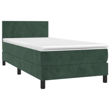 vidaXL Κρεβάτι Boxspring με Στρώμα Σκούρο Πράσινο 80x200 εκ. Βελούδινο