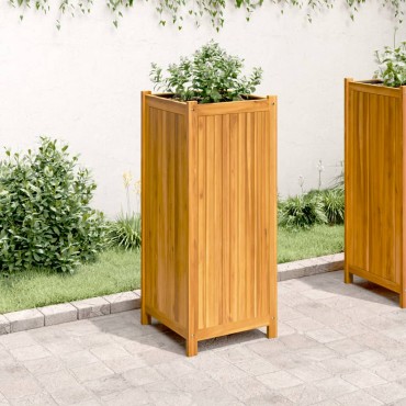 vidaXL Ζαρντινιέρα Κήπου με Επένδυση 42x42x100 εκ. Μασίφ Ξύλο Ακακίας