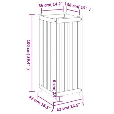 vidaXL Ζαρντινιέρα Κήπου με Επένδυση 42x42x100 εκ. Μασίφ Ξύλο Ακακίας