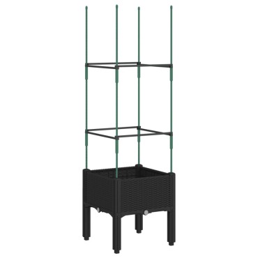 vidaXL Ζαρντινιέρα Κήπου με Καφασωτό Μαύρο 40 x 40 x 142,5 εκ. από PP