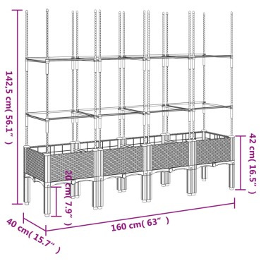 vidaXL Ζαρντινιέρα Κήπου με Καφασωτό Μαύρο 160 x 40 x 142,5 εκ. από PP