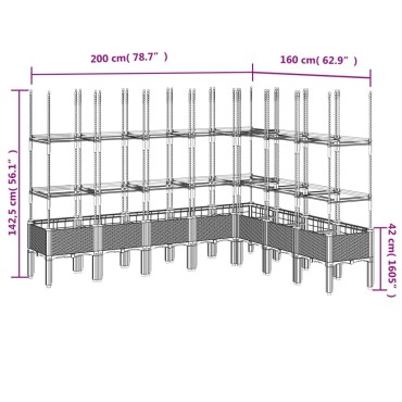vidaXL Ζαρντινιέρα Κήπου με Καφασωτό Καφέ 200 x 160 x 142,5 εκ. από PP