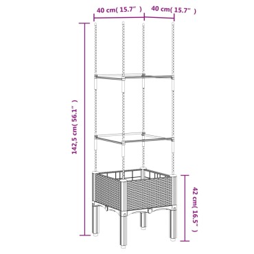 vidaXL Ζαρντινιέρα Κήπου με Καφασωτό Καφέ 40 x 40 x 142,5 εκ. από PP