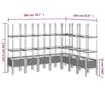 vidaXL Ζαρντινιέρα Κήπου με Καφασωτό Μαύρη 200 x 160 x 142,5εκ. από PP
