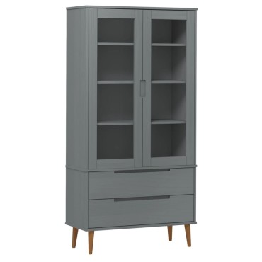 vidaXL Βιτρίνα MOLDE Γκρι 90x35x175cm από Μασίφ Ξύλο Πεύκου 1 τεμ.