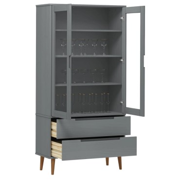 vidaXL Βιτρίνα MOLDE Γκρι 90x35x175cm από Μασίφ Ξύλο Πεύκου 1 τεμ.