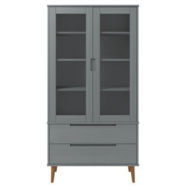 vidaXL Βιτρίνα MOLDE Γκρι 90x35x175cm από Μασίφ Ξύλο Πεύκου 1 τεμ.