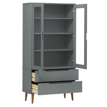 vidaXL Βιτρίνα MOLDE Γκρι 90x35x175cm από Μασίφ Ξύλο Πεύκου 1 τεμ.