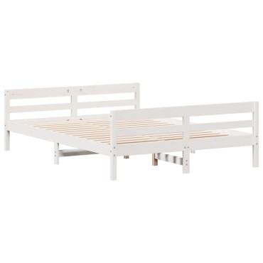 vidaXL Σκελετός Κρεβ. Χωρίς Στρώμα Λευκό 140x200cm Μασίφ Πεύκο 1 τεμ. - Διπλό
