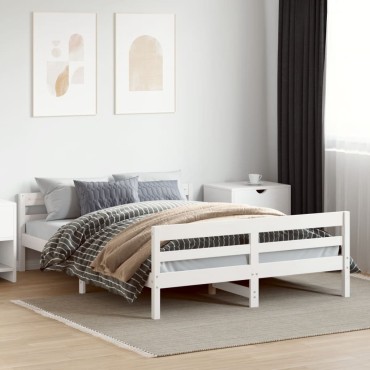 vidaXL Σκελετός Κρεβ. Χωρίς Στρώμα Λευκό 140x200cm Μασίφ Πεύκο 1 τεμ. - Διπλό