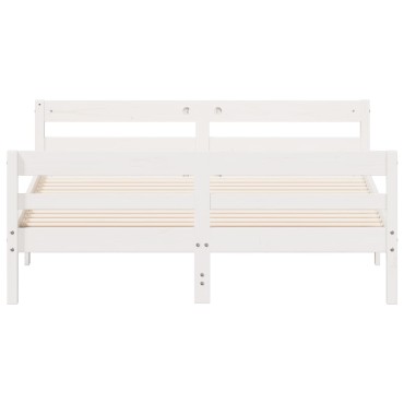 vidaXL Σκελετός Κρεβ. Χωρίς Στρώμα Λευκό 140x200cm Μασίφ Πεύκο 1 τεμ. - Διπλό