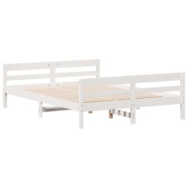 vidaXL Σκελετός Κρεβ. Χωρίς Στρώμα Λευκό 140x200cm Μασίφ Πεύκο 1 τεμ. - Διπλό